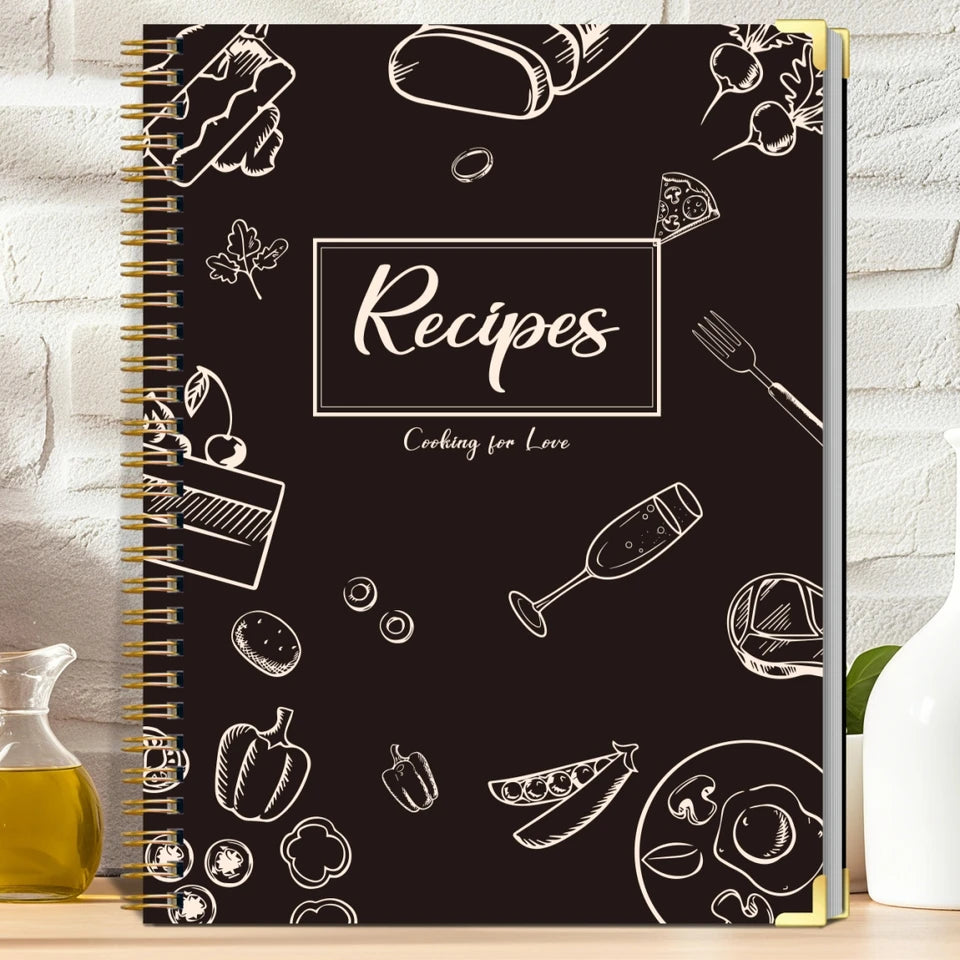 Recipe Journal Notebook, Spiral Recipe Book with Tabs, Ingredients, Directions, Notes & Review Pages, Kitchen Cooking Gift