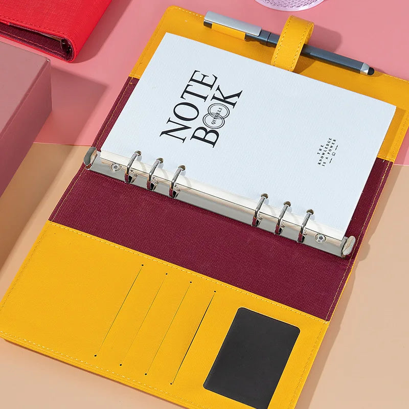 A5 23x17cm 6 Ring Binder PU Clip-on Notebook Leather Loose Leaf Notebook Cover Agenda Planner Organizer School Office Stationery