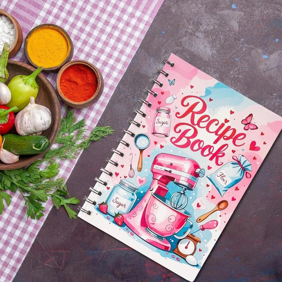 Blank Recipe Book Spiral Notebook My Cookbook Journal 100 Pages DIY Cooking Planner Kitchen Tools Gift for Mom Women