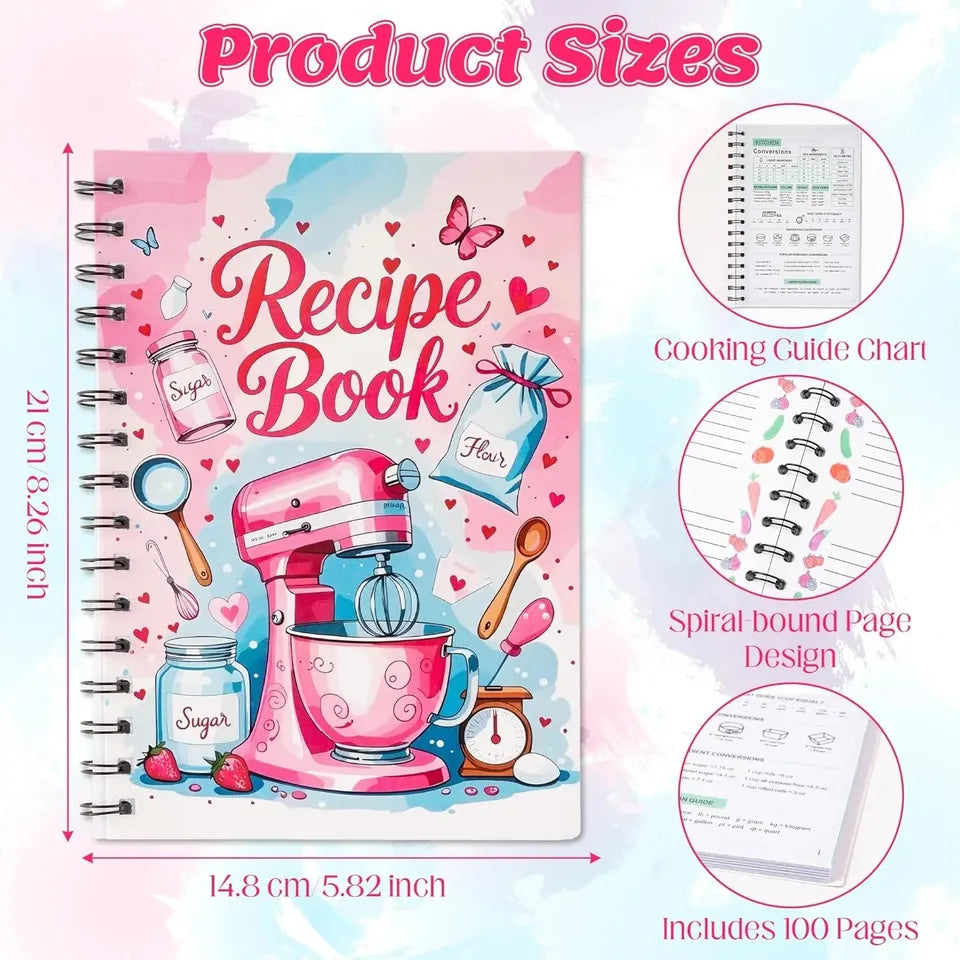 Blank Recipe Book Spiral Notebook My Cookbook Journal 100 Pages DIY Cooking Planner Kitchen Tools Gift for Mom Women